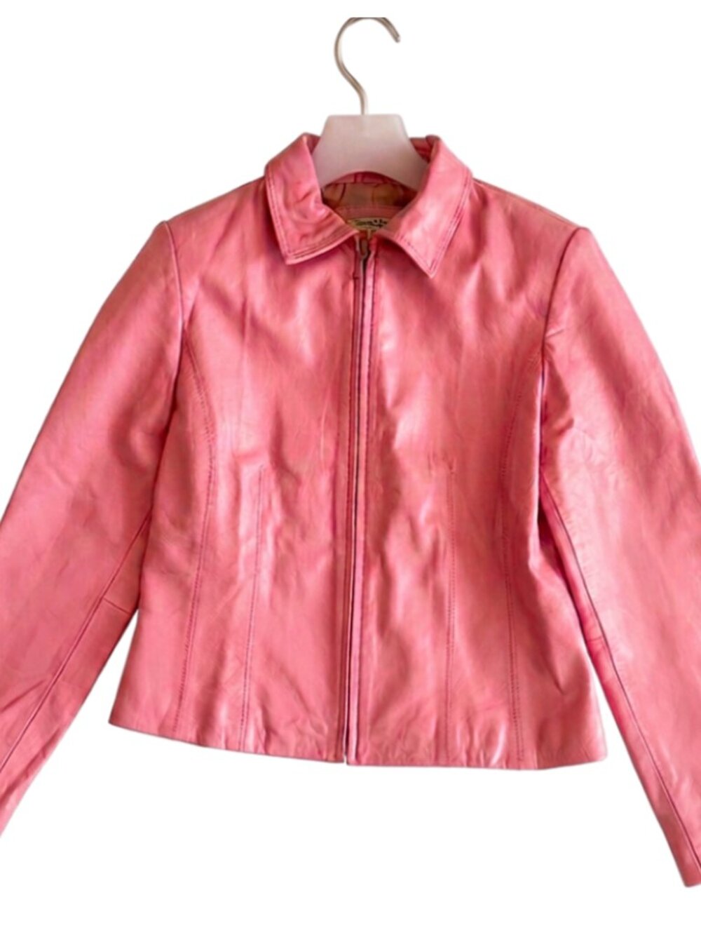 Baker-Miller Pink 100% Lamb Leather Zip Jacket US S